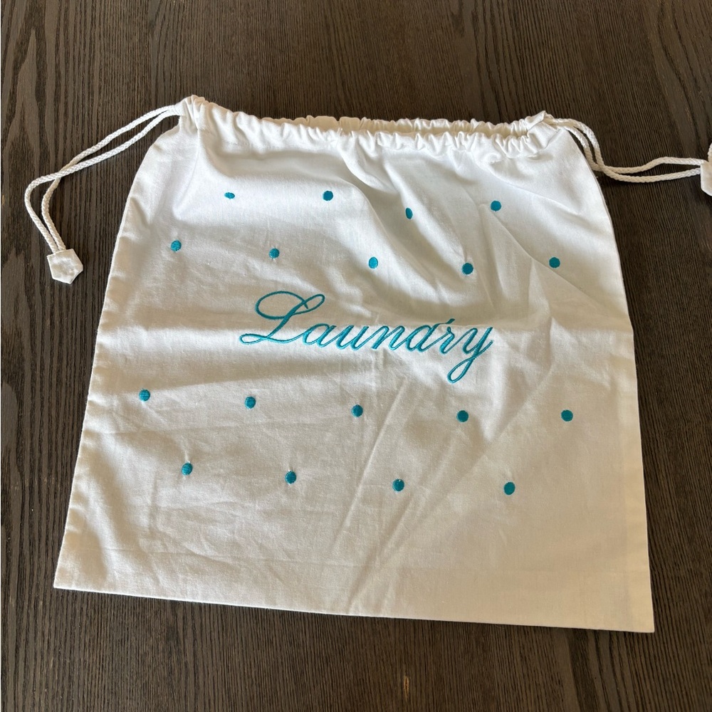 White Laundry Bag with Teal Embroidery - Picture 5 of 5